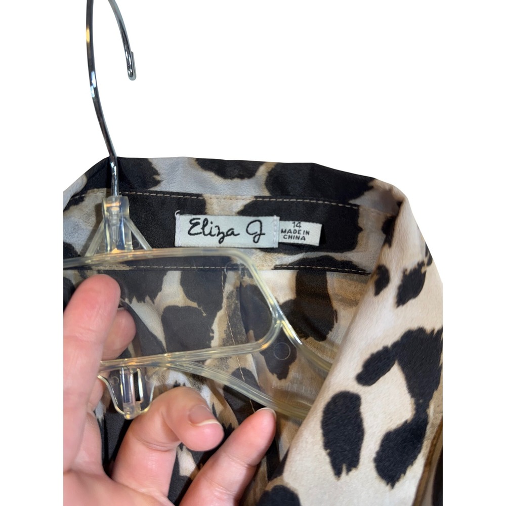 Eliza J Leopard Print Shirt Dress Belted Pockets Midi Size 14 - Picture 3 of 6